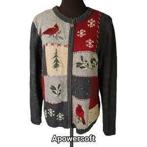 Cardinal Patchwork Zip-Front Sweater — Croft & Barrow — Size M